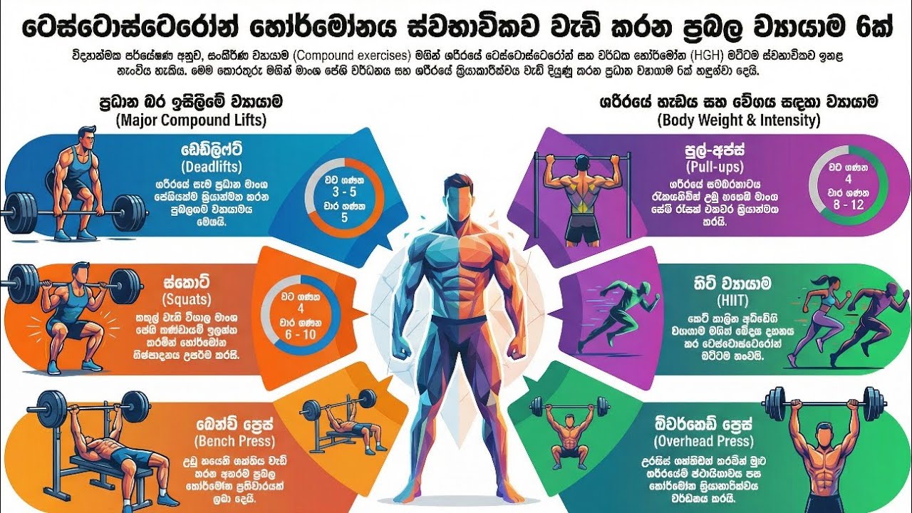 ටෙස්ටොස්ටෙරෝන් හෝමෝනය වර්ධනය කරන ප්‍රධාන ව්‍යායාම 6ක්