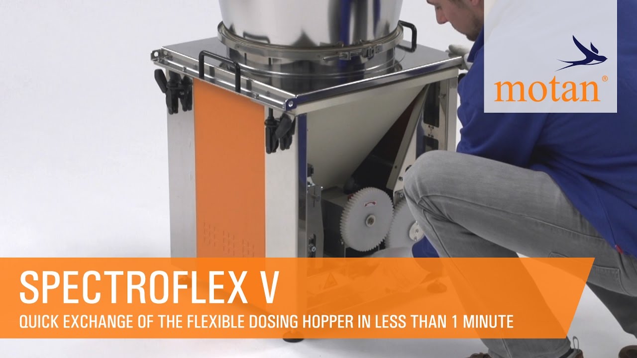 SPECTROFLEX V – motan’s volumetric screw dosing unit with flexible PU dosing hopper