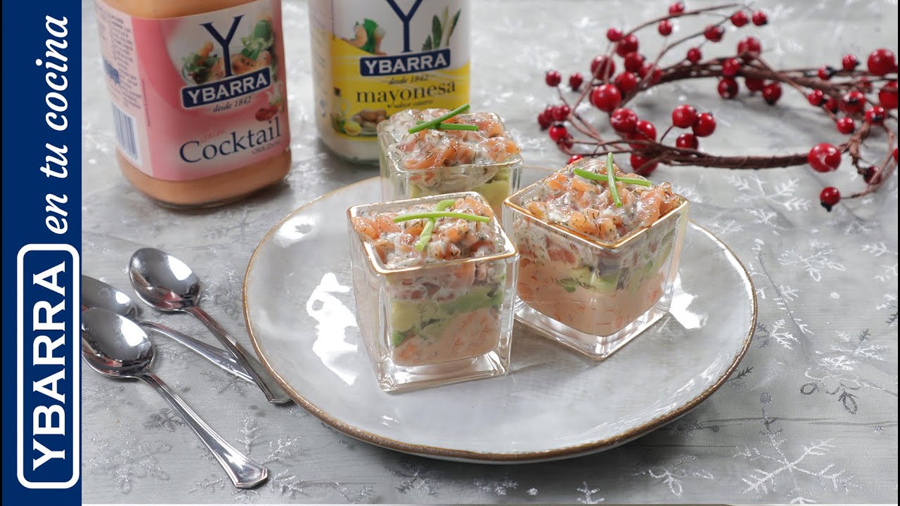 Chupitos de langostinos y salmón - Aperitivos de Navidad