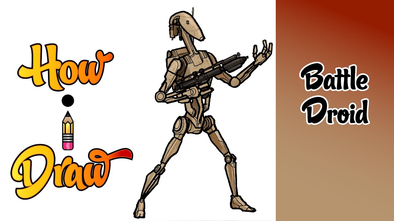 How I Draw a BATTLE DROID from STAR WARS | ** how to draw a battle droid topper art lesson **