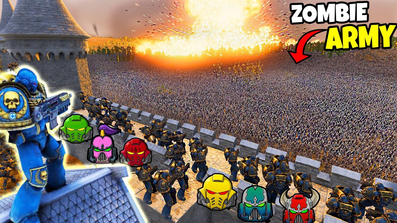 Can All SPACE MARINE Legions Hold WALL vs 7,500,000 ZOMBIE ARMY?! - UEBS 2: Warhammer 40k Mod