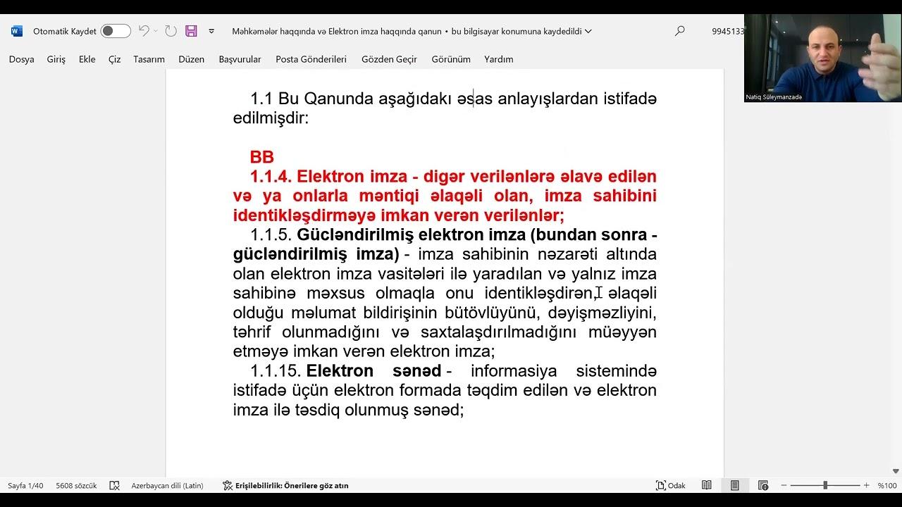 Elektron imza və elektron sənəd haqqında qanun ( 1-ci hissə )
