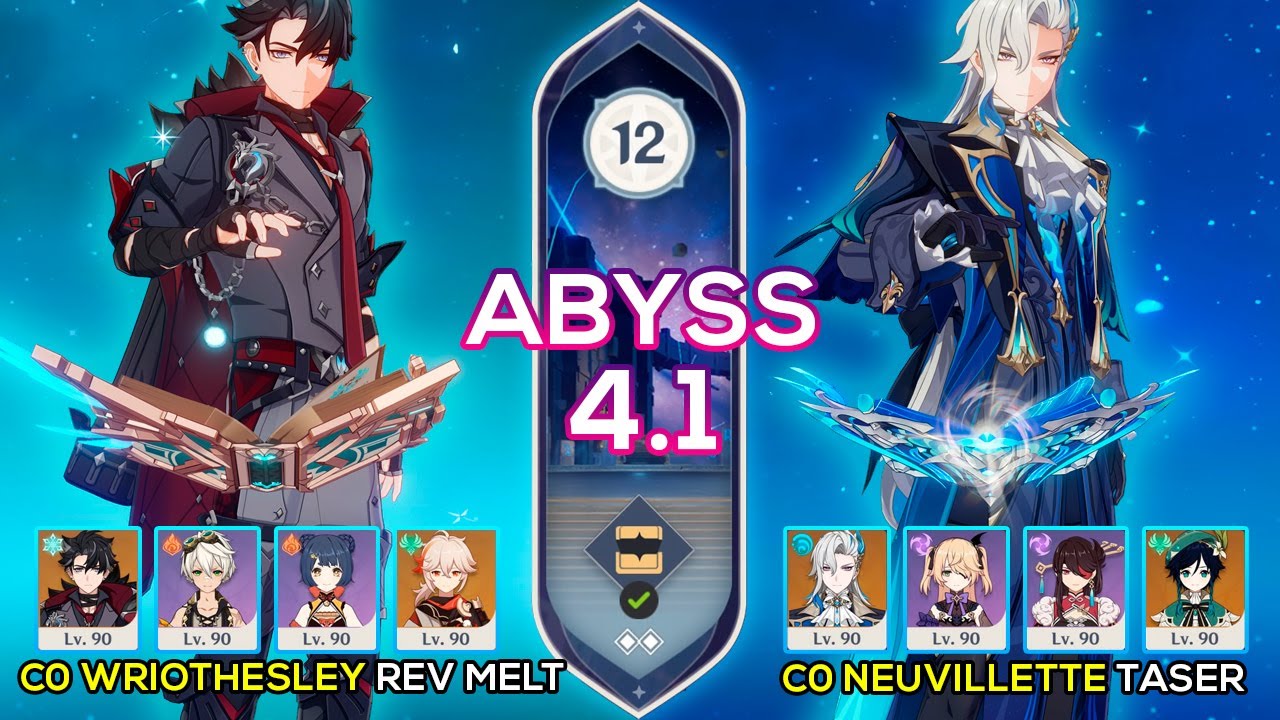 C0 Wriothesley Reverse Melt & C0 Neuvillette Taser Spiral Abyss 4.1 Floor 12 9 stars Genshin Impact
