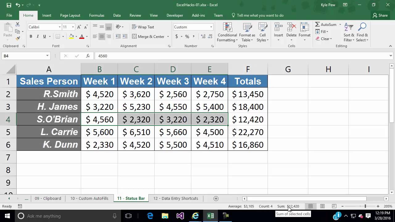 Microsoft Excel Hack #11 - Status Bar Calculations