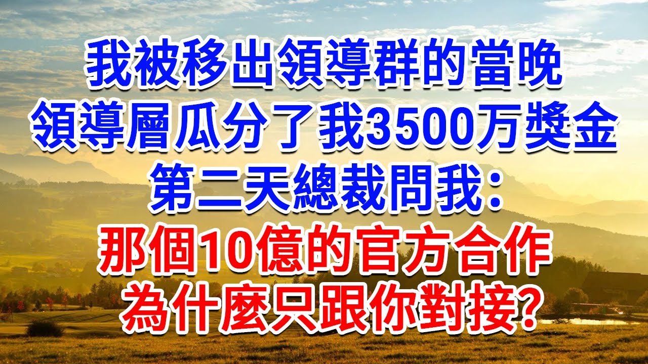 我被移出領導群的當晚，領導層瓜分了我3500万的獎金，第二天總裁問我：那個10億的官方合作，為什麼只跟你對接？#為人處世#生活經驗#情感故事#故事#小說#戀愛#情感#婚姻