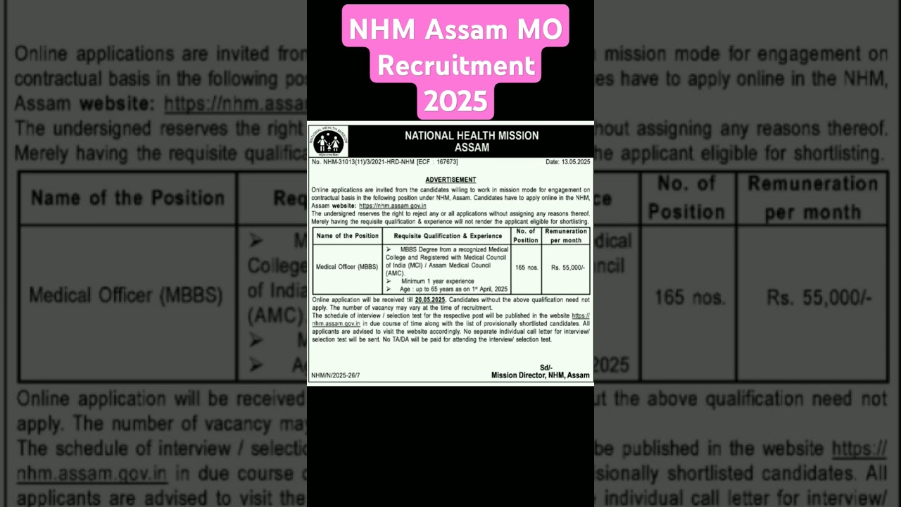 NHM Assam MO Recruitment 2025 #nhm
