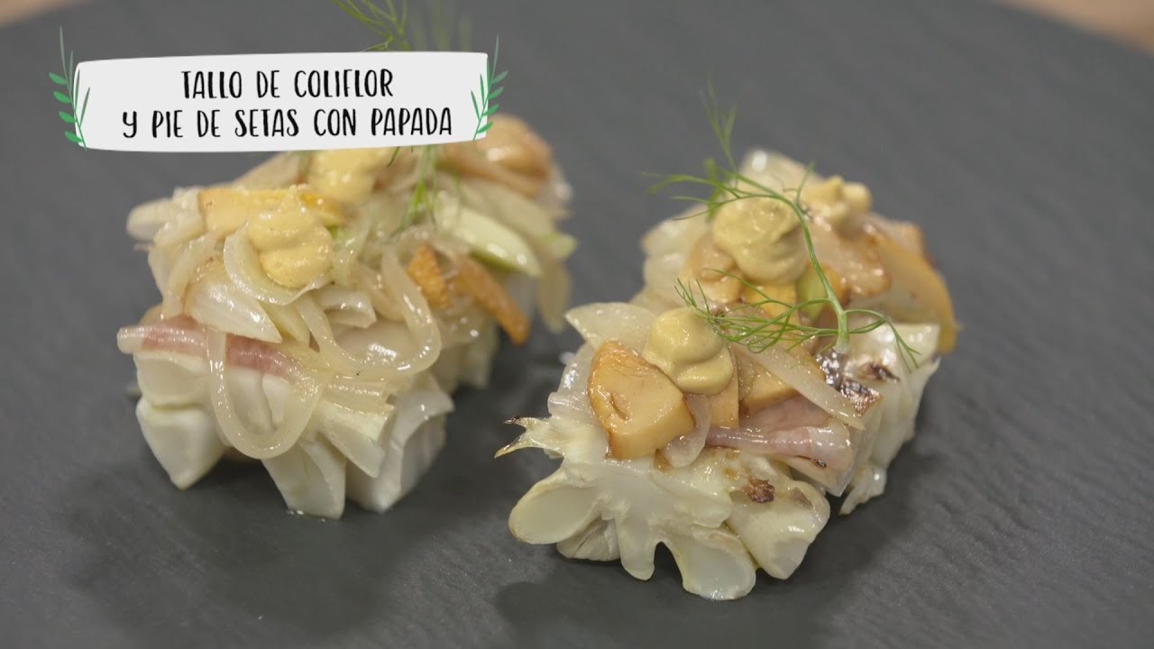 Receta: Tallo de coliflor y pie de setas con papada