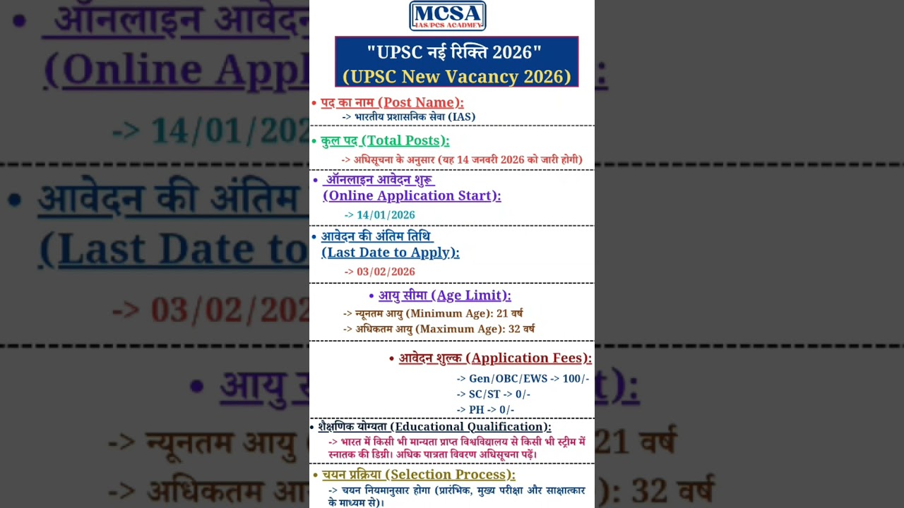 UPSC NEW VACANCY | UPSC IAS VACANCY 2026 | UPSC NOTIFICATION 2026 #upsc #viralvideo #viralshorts