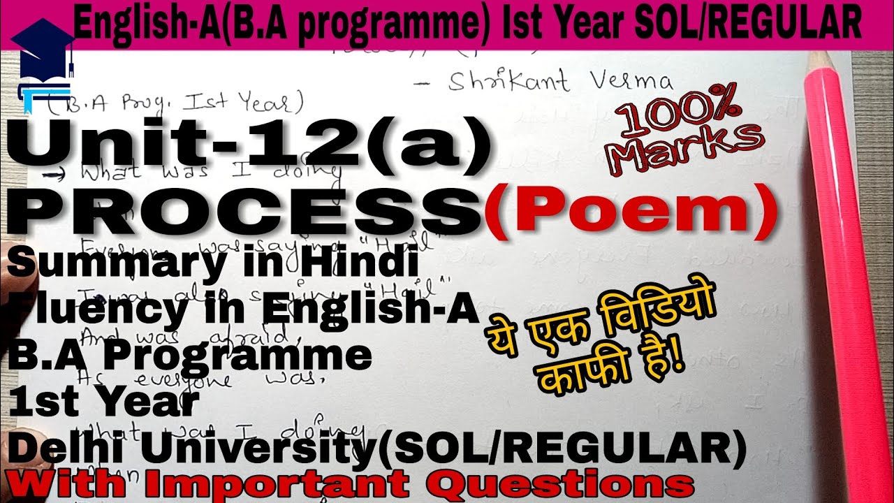 Process (Poem) Unit-12 #ProcessPoem English-A (B.A Programme) 1st Year by श्रीकांत वर्मा #Process CL