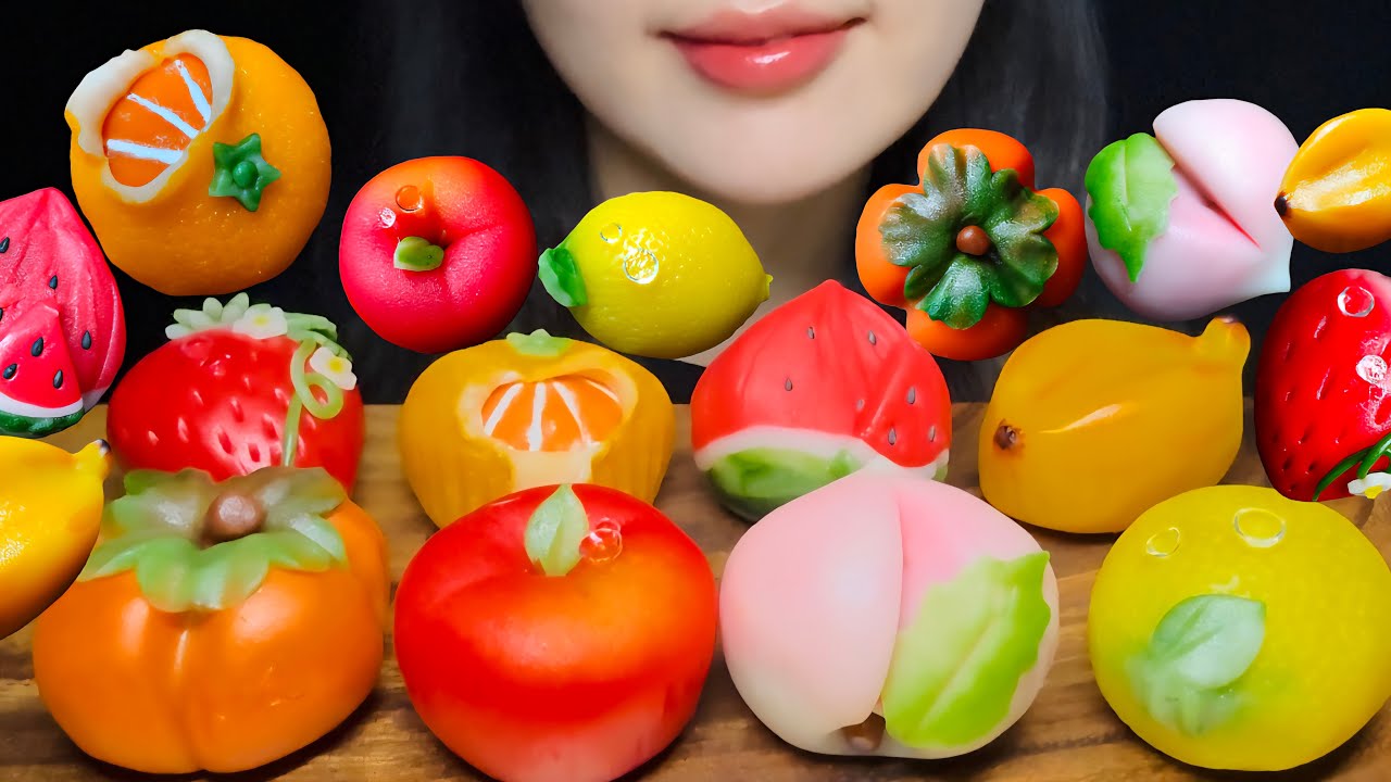 [ASMR]쫀-득 과일 화과자🍓 Super Chewy Sweet Bean Cakes