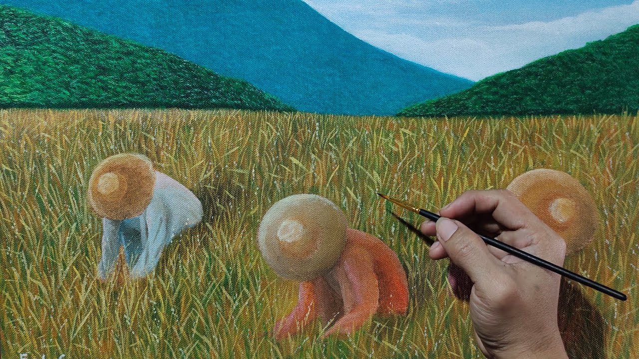 Acrylic Painting | Realistic Farmers & Rice Fields | Easy Acrylic Tutorial Painting | Fendz.S Art TV