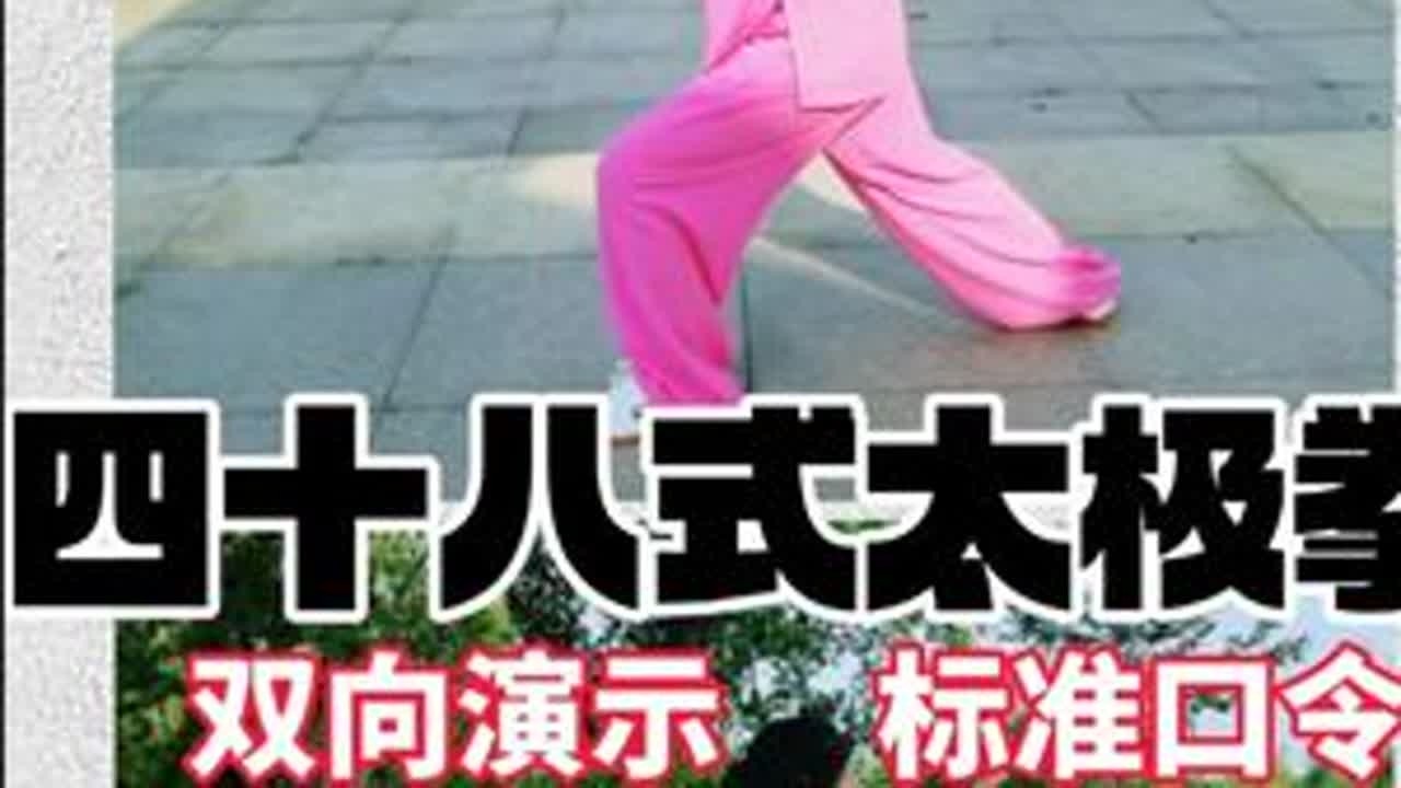 【标准口令完整版】四十八式太极拳竞赛套路正背面双向对照演示 附拳谱字幕：1白鹤亮翅 2 左搂膝拗步 3 左单鞭 4 左琵琶势 5 捋挤势（三） 6 左搬拦捶 7 左掤捋挤按 8 斜身靠 9 肘底...
