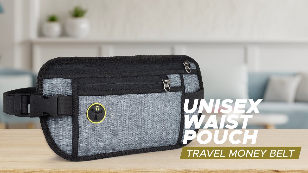 FATMUG Travel Money Belt | Polyester Waist Pouch Bag for Men and Women | Light Grey