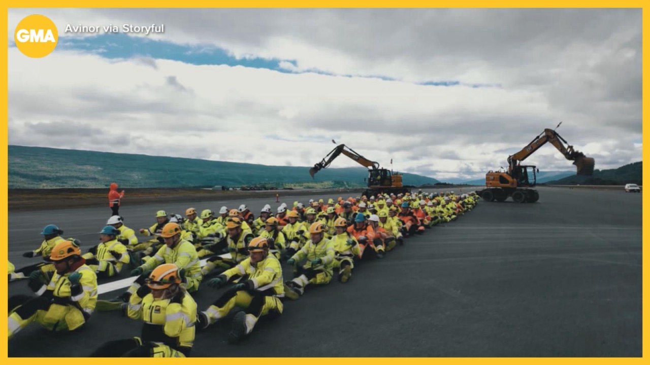 Construction workers perform 'Viking Row'