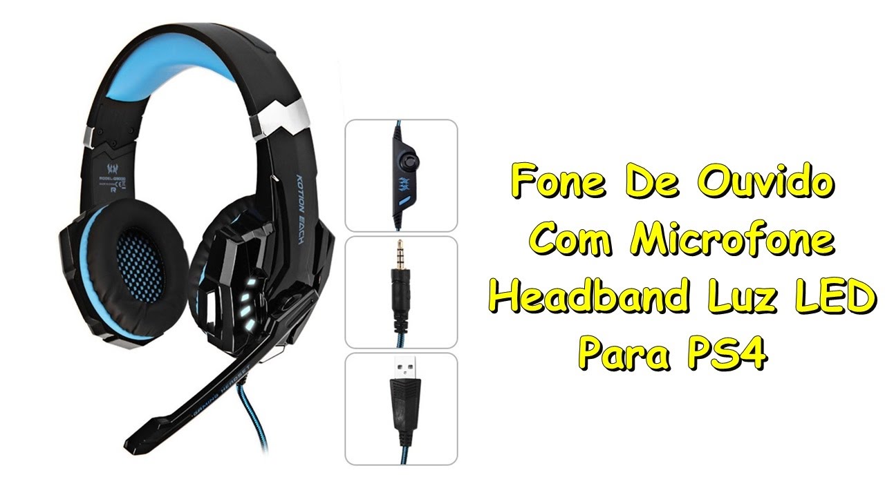 Fone De Ouvido Com Microfone Headband Luz LED Para PS4   Onde comprar fone de ouvido