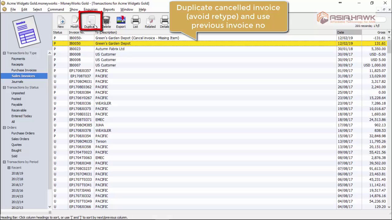 Moneyworks - Cancel Invoice