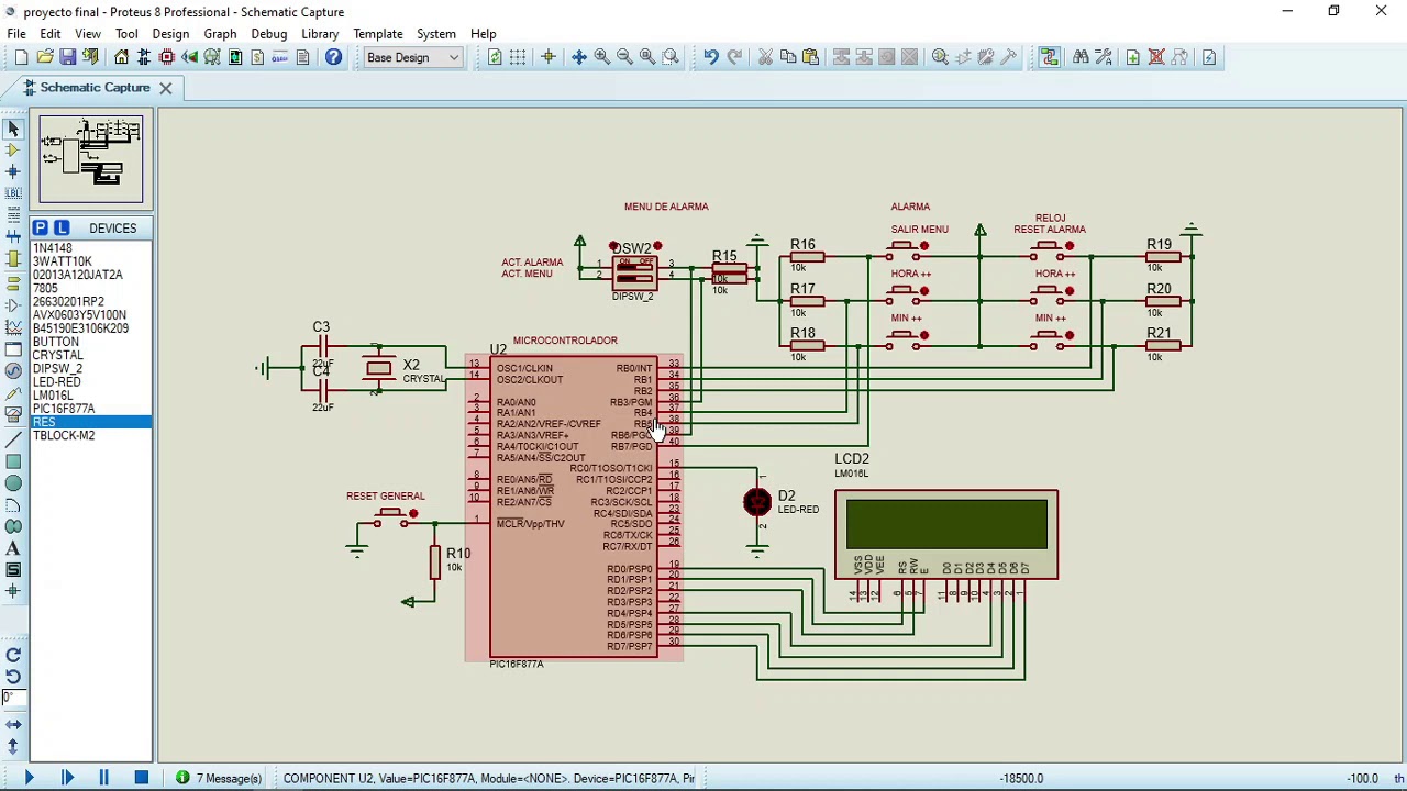 Proyecto con PIC16F877A Reloj con alarma programable