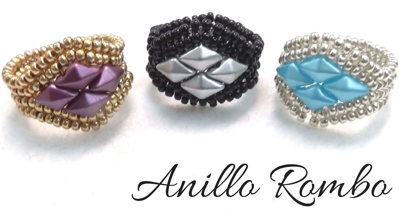 Como hacer un Anillo Rombo con Rocallas y DiamonDuo - Técnica Herringbone -