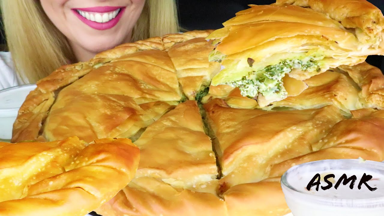 GREEK SPANAKOPITA 🥧 (Spinach - Feta Cheese Pie with Phyllo Crust) | Whispering | ASMR Mukbang  - 먹방