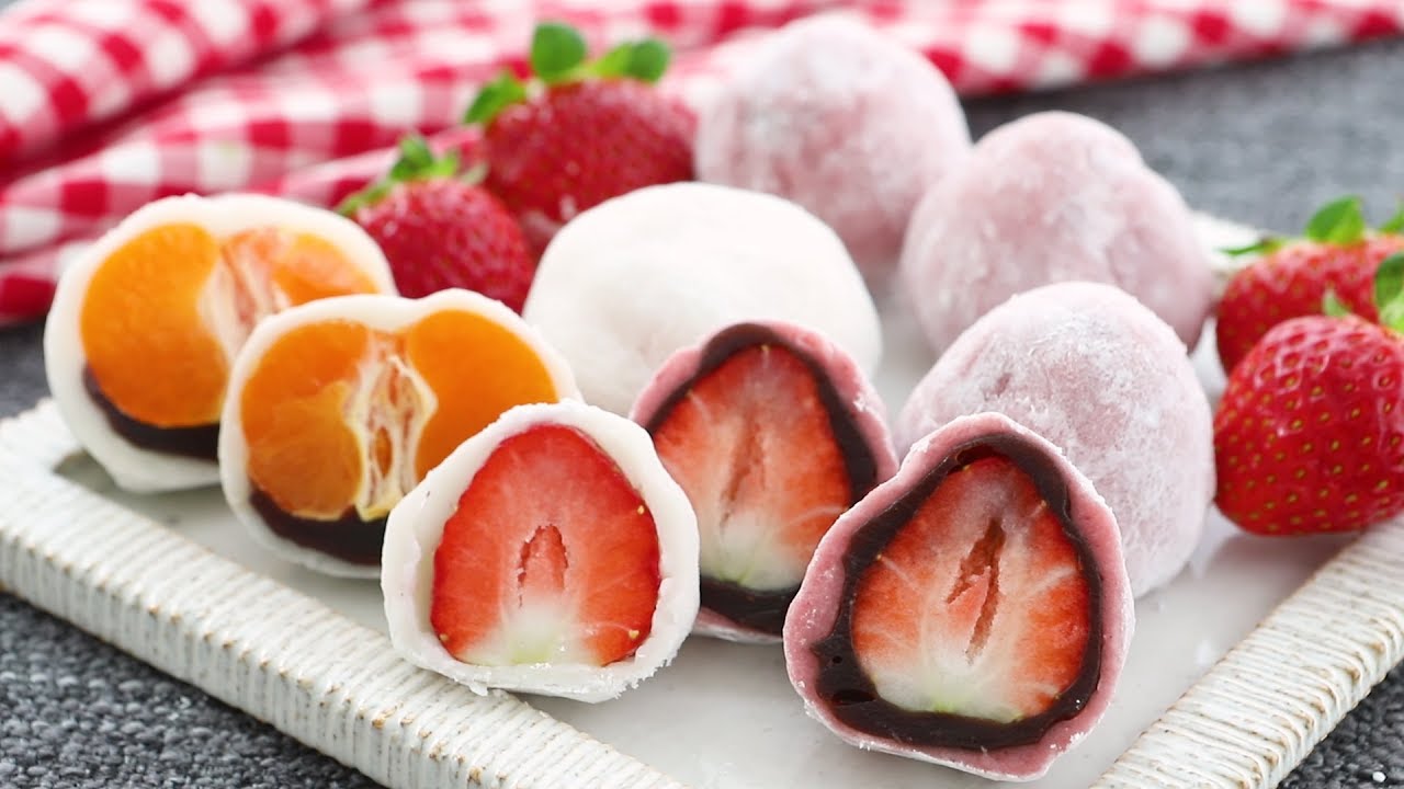 Fruit Mochi | 과일 찹쌀떡 만들기, 귤 찹쌀떡, 양갱 찹쌀떡 | Strawberry Mochi, Tangerine Mochi Recipe | 달쿡 Dalcook