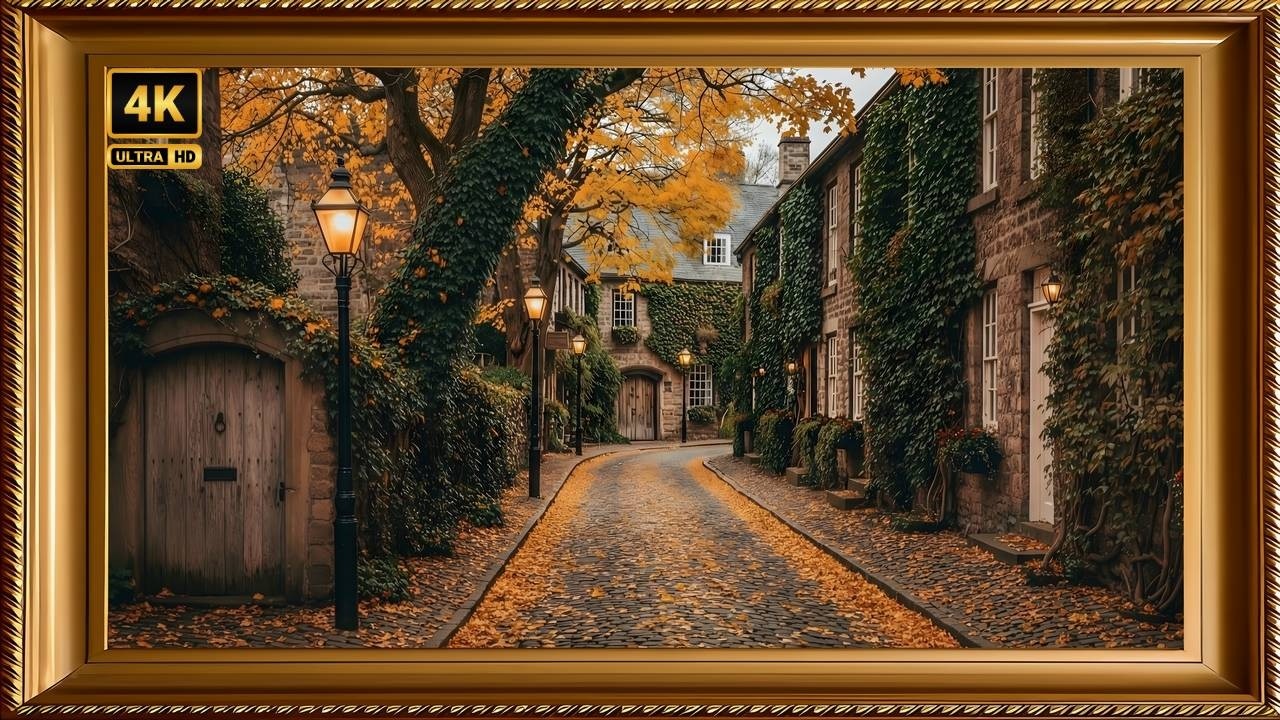 Cozy Autumn Village 4K 🍂 Daily Frame TV Art | English Cobblestone Lane