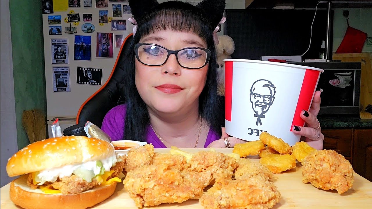 Мукбанг | Острые крылья KFC, бургер,картошка фри | Обжор Асмр