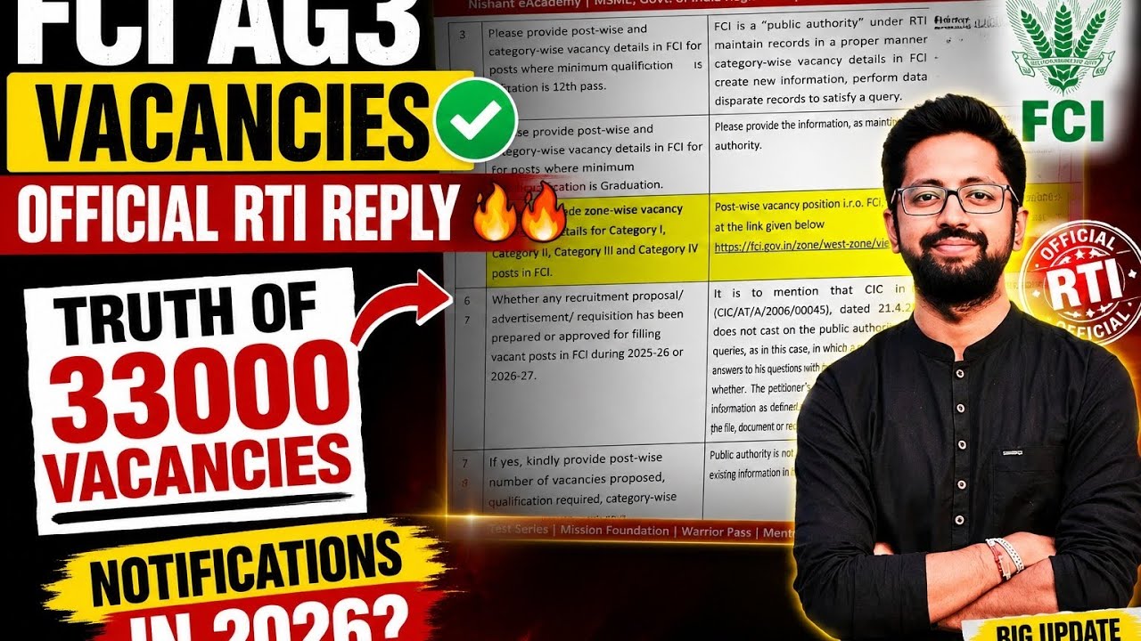 FCI AG3 VACANCIES ✅ OFFICIAL RTI REPLY 🔥🔥