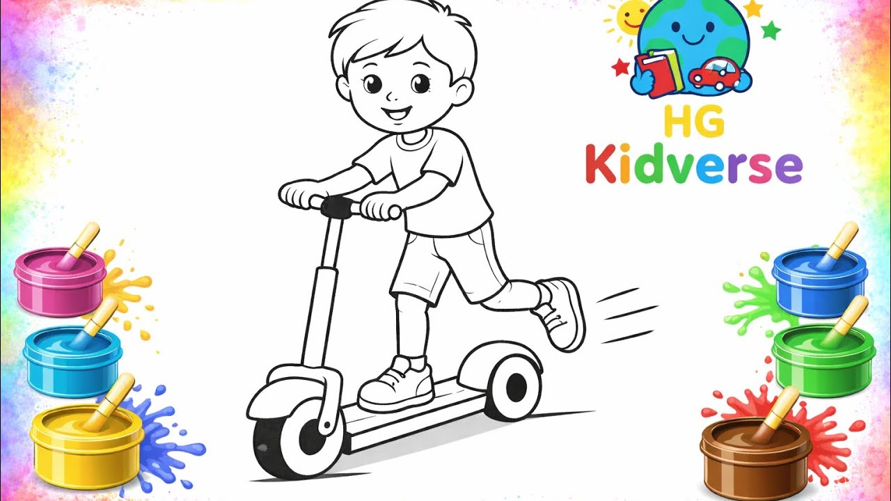 Scooter Coloring for Kids | Cute Boy Coloring Page 🛴🎨