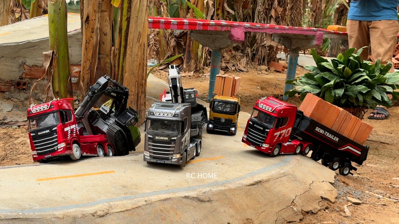 PART 26 - Rc Huina Dump Truck - Huina 1594 Excavator - Scania 770 1501 Dump Trailer Transport On Way