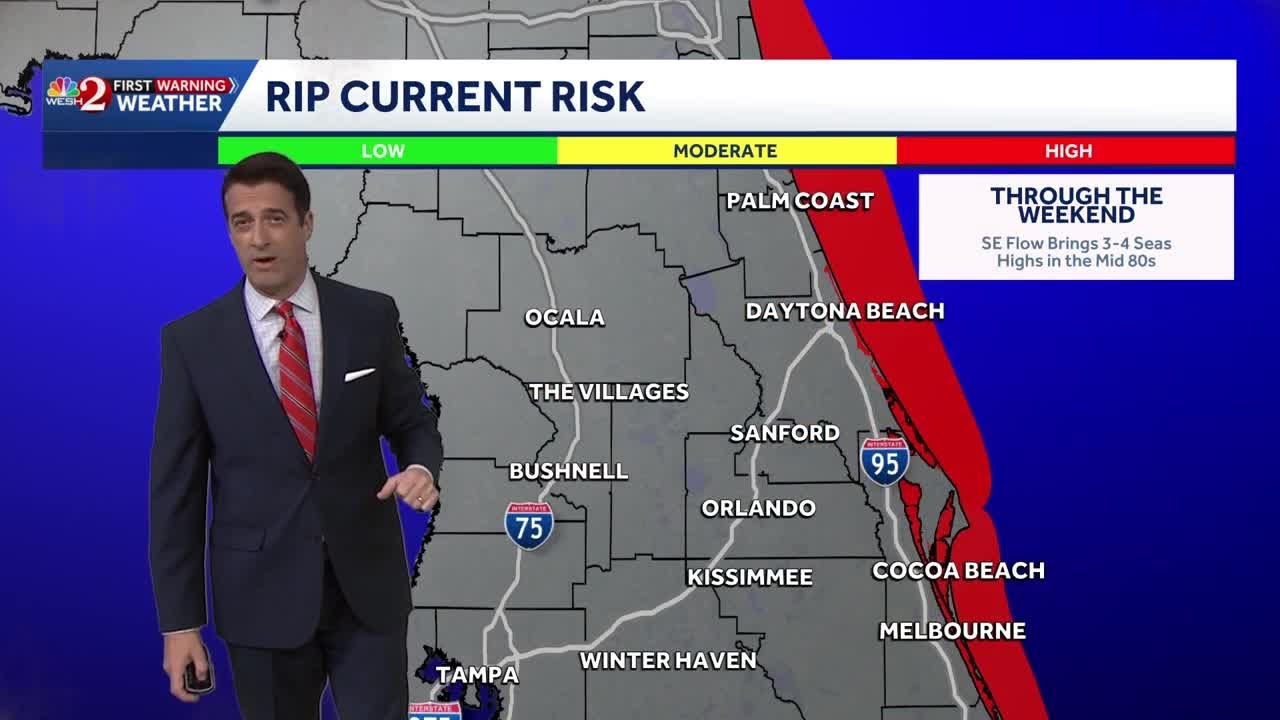 A few showers and storms across inland areas and dangerous rip currents along the coast this week...