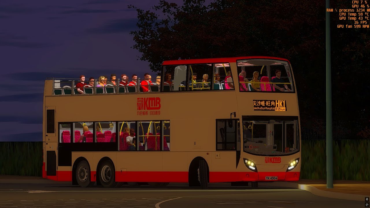 OMSI 2 KMB HK1 尖沙咀碼頭↺旺角(夜遊) ---- ATENU521 TK4304