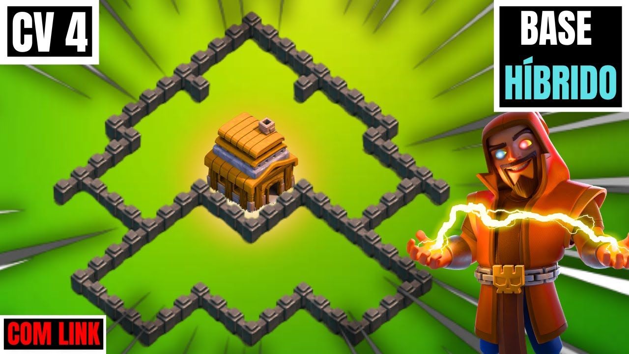 MELHOR LAYOUT PARA CV 4 (FARM, PUSH E WAR) - CLASH OF CLANS - COM LINK