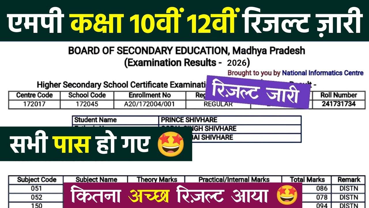 mp board ka result date 2026/mp board result kab aayega 2026/10-12 board exam result 2026 announced