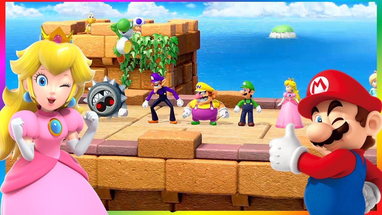 Super Mario Party - Just Get Over It Minigame - Yoshi Mario VS Bowser Peach