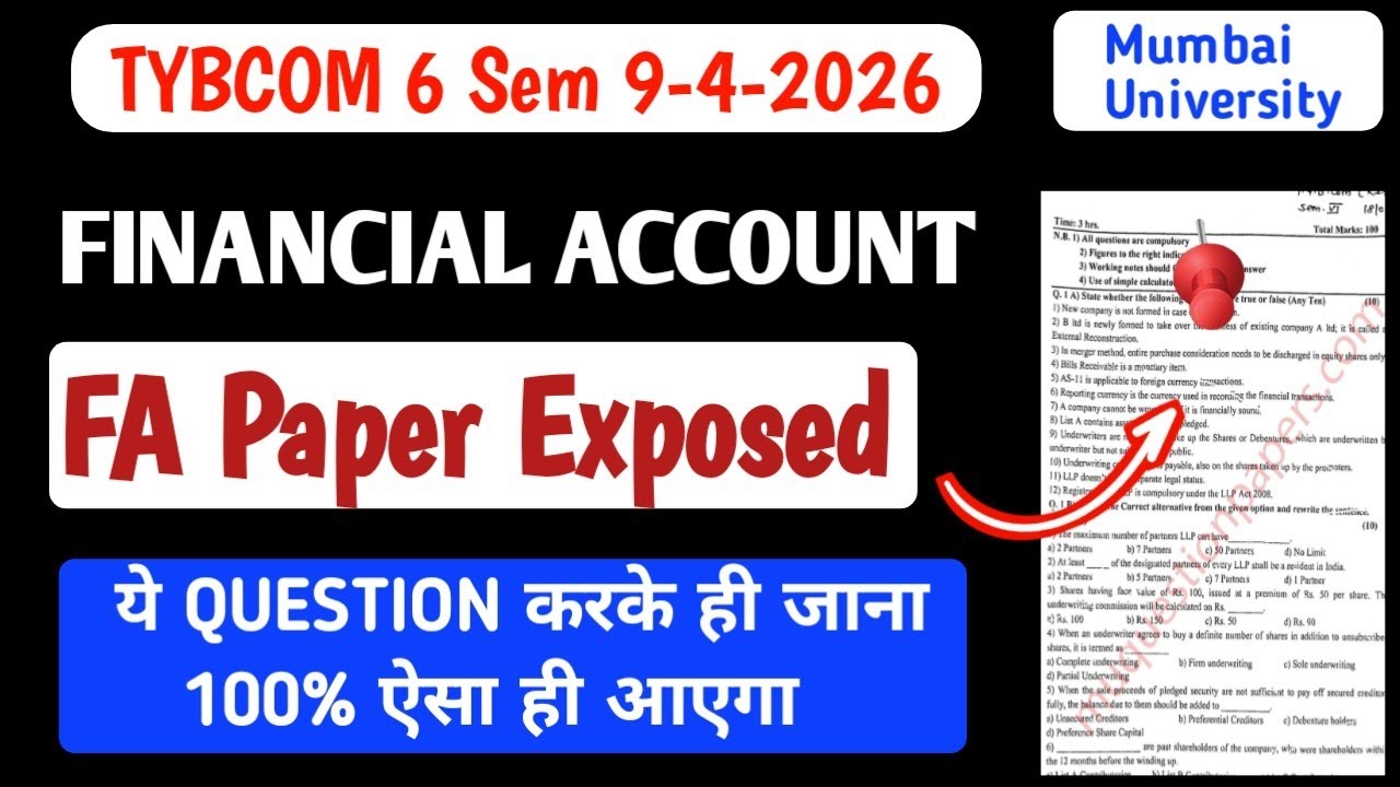9 April FA Paper Out ✅ || Financial Account Paper 2026 | TYBCOM 6 Sem || Jitesh sir ||