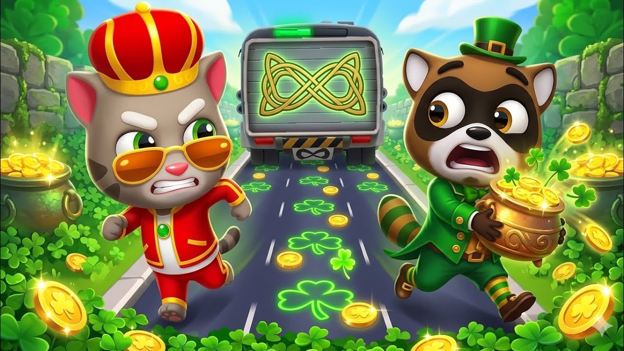 Talking Tom Gold Run Paddy's Day Dash event King Tom Unlocked vs Roy Raccoon Gameplay Android ios 