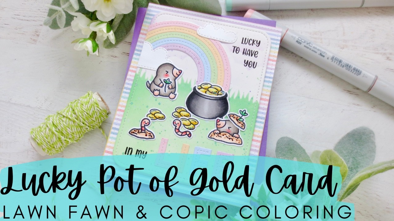 Открытка «Счастливый горшок с золотом» | Lawn Fawn | НОВИНКА | Раскрашивание пастельной радуги ма...