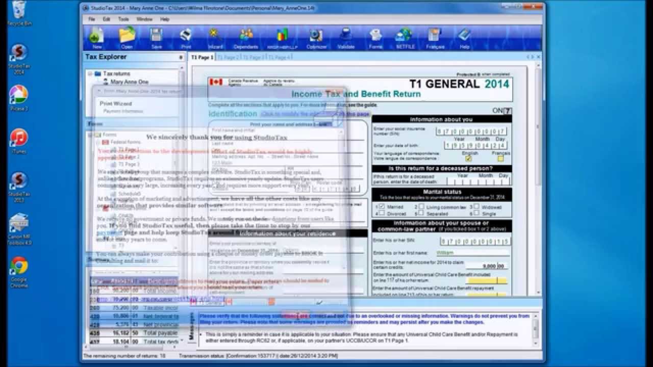 Tutorial of filing a return using StudioTax and Netfile