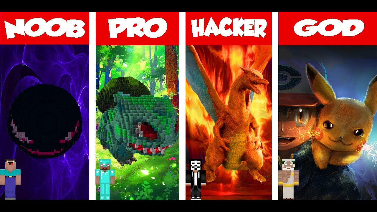 Minecraft POKEMON STATUE HOUSE BUILD CHALLENGE - NOOB vs PRO vs HACKER vs GOD / Animation