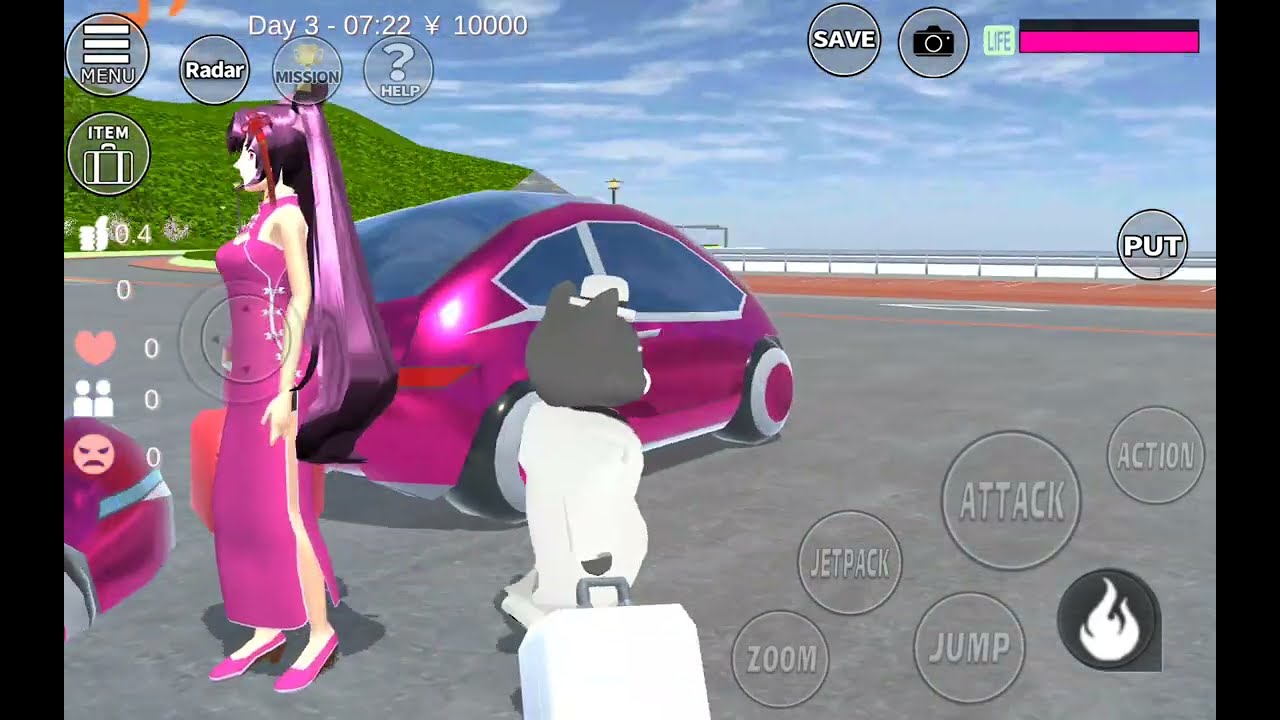 SAKURA BAWA BANYAK KOPER PERGI LIBURAN NAIK MOBIL PURPLE