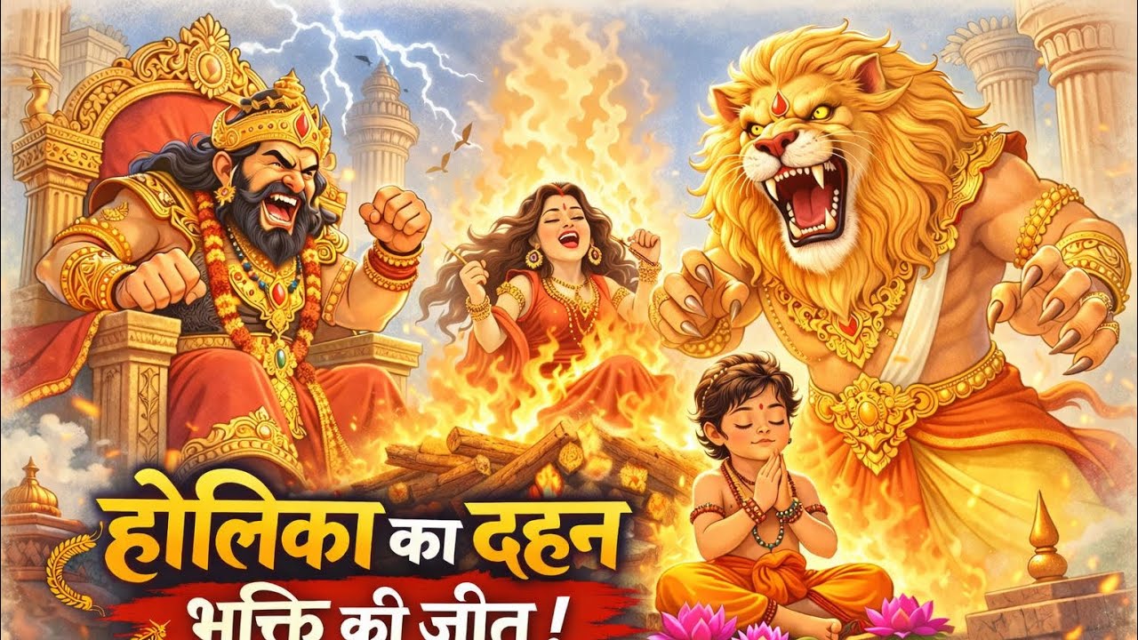 Holika Dahan Ki Katha - होलिका दहन कथा | भक्त प्रहलाद की कहानी - पुजा व्रत विधि - Animataion Story