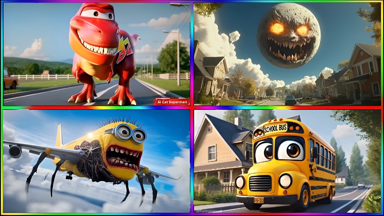 😱 MC Queen dinosaur 🆚 Lunar Moon 🆚 minion sky 🆚 School bus 🎶 Tiles hop 🥶