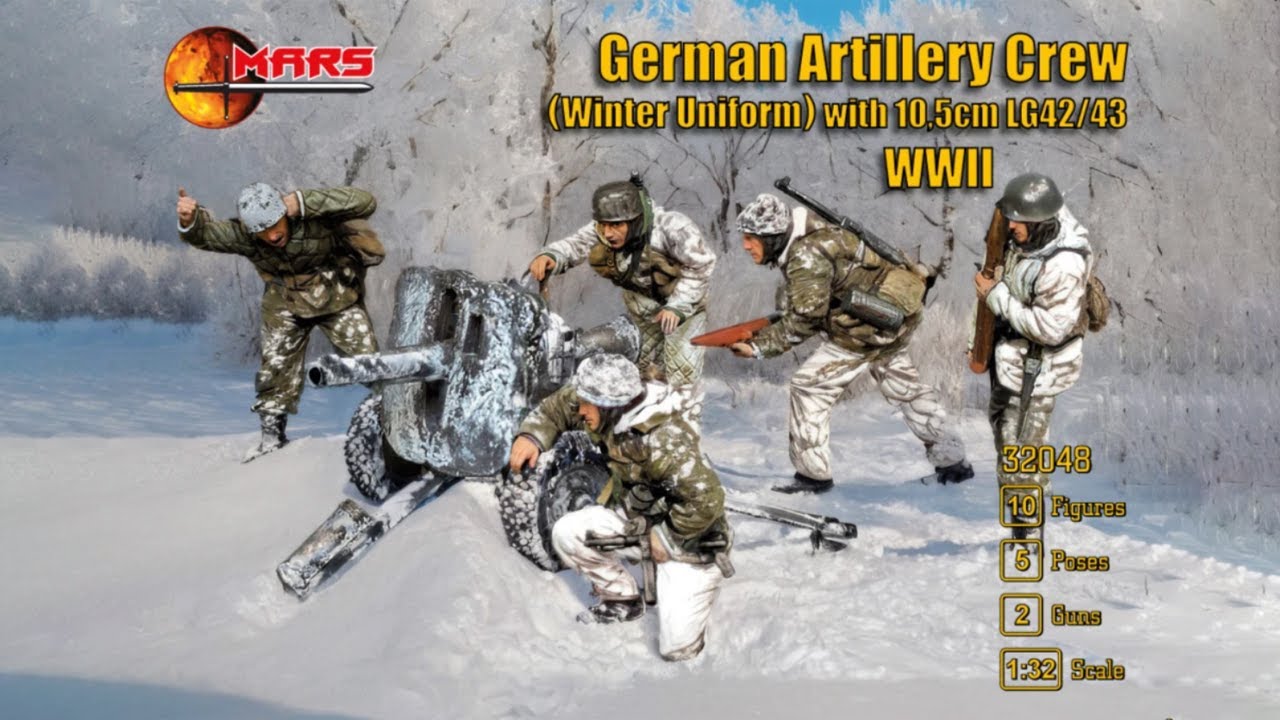 Unboxing Mars Figures 32048 1/32 German Artillery Crew Winter Uniform And 10.5cm Lg 42/43