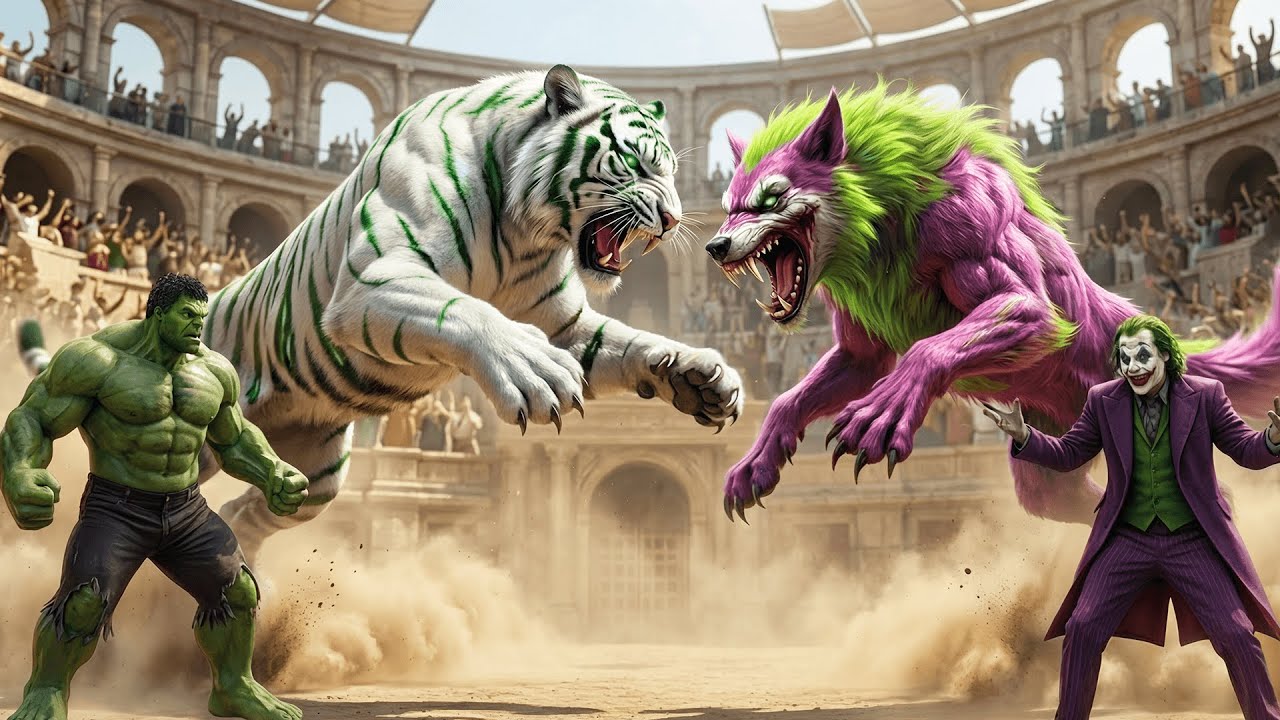 HULK's Giant White Tiger vs. Joker's Killer Wolf: A Brutal Colosseum Showdown! ⚔ Who Will Win?