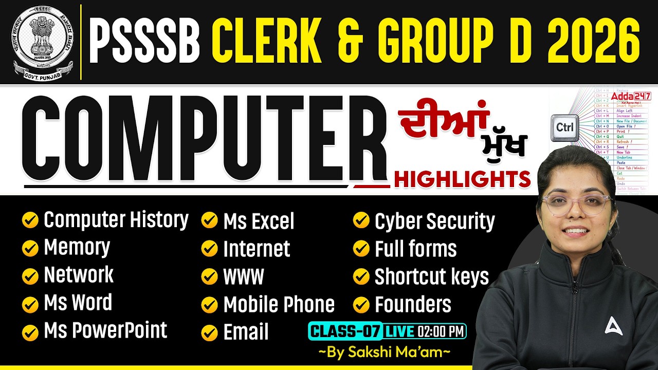 PSSSB Group D, Clerk Preparation 2026 | PSSSB Computer Previous Questions | Computer By Sakshi Mam