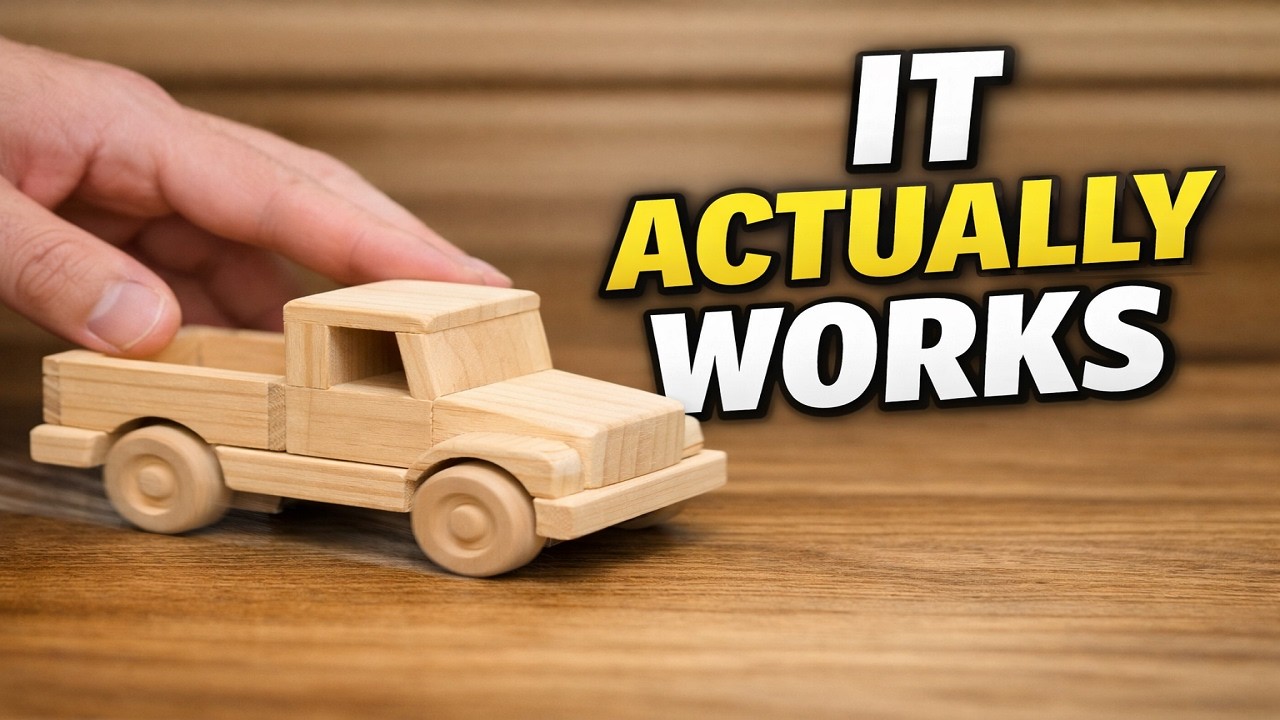 A Working Wooden Pickup Truck from Raw Pine Wood