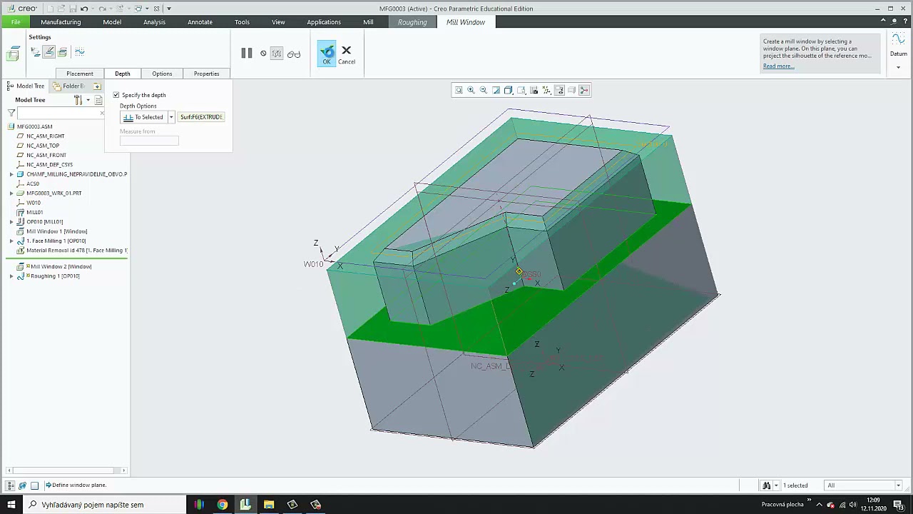 27. Chamfer milling- irregular shape, external perimeter (PTC Creo 6.0, Manufacturing)