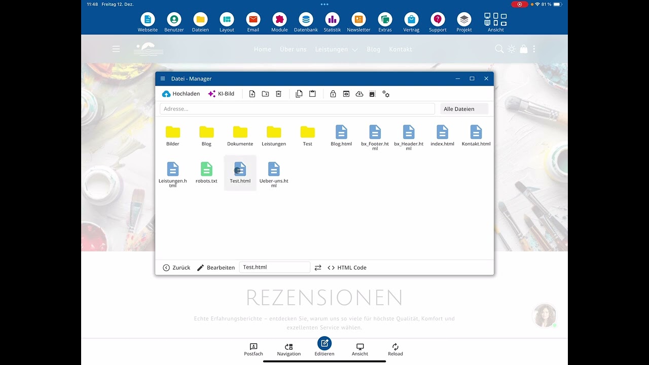 Dateimanager im bluetronix CMS &ndash; Dateien, Bilder und Code verwalten