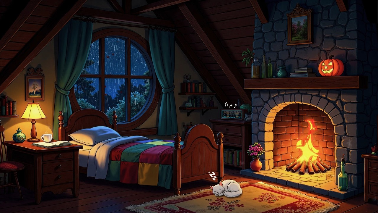 it's cozy rainy night in bed with 1950s oldies playing in another room | relax, study, sleep