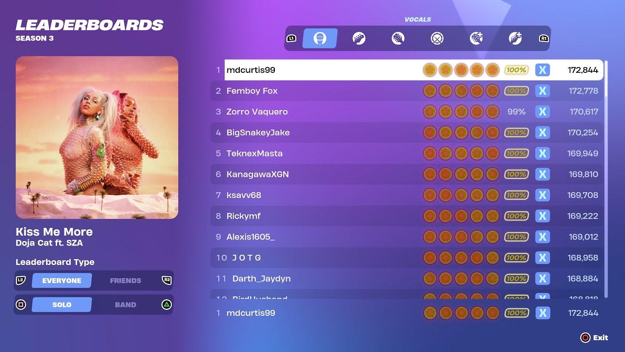 [Fortnite Festival S3] Kiss Me More Expert Vocals 100% FC World Record